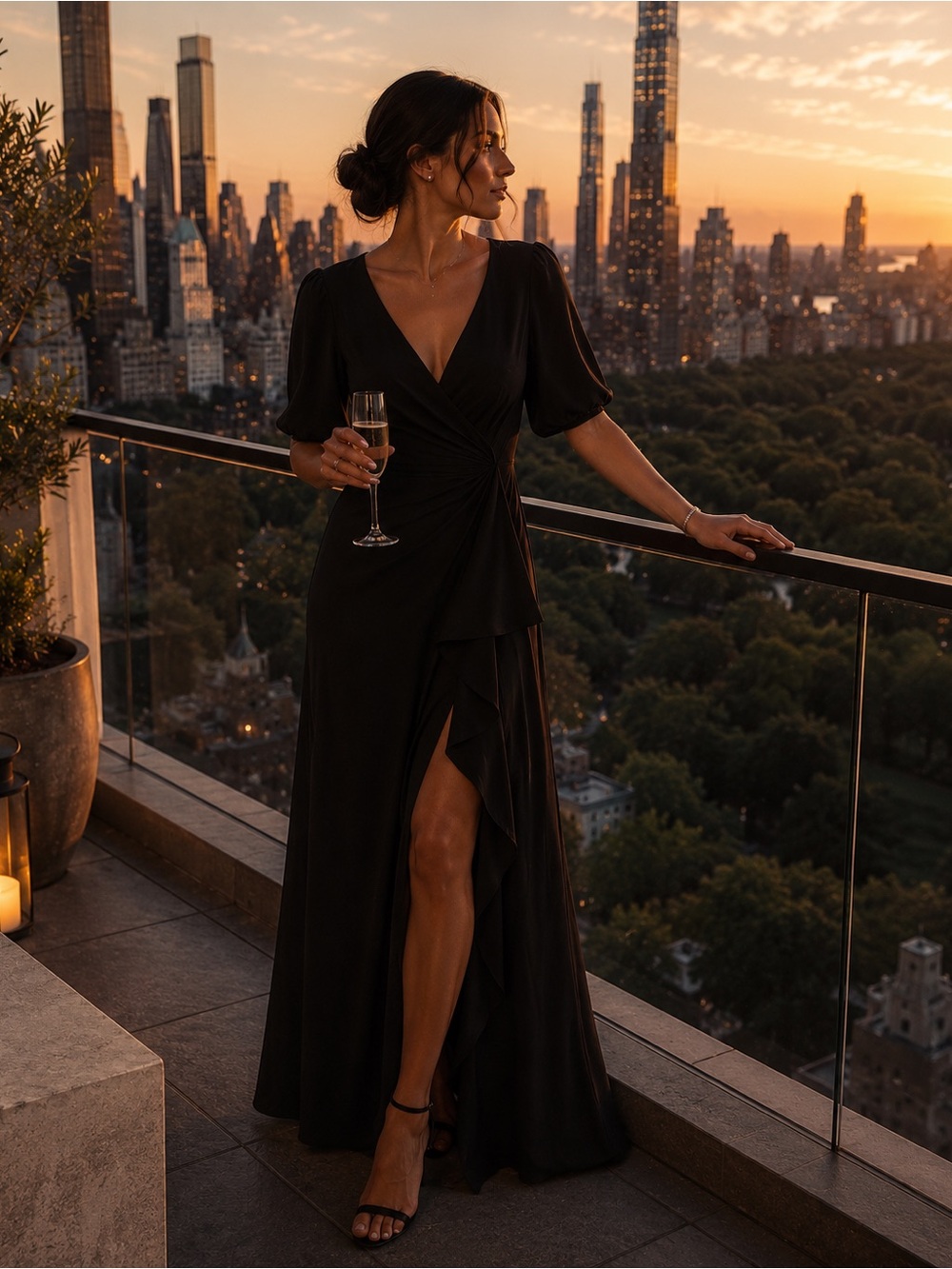 ML Monique Lhuillier Black Ruffle Gown Cocktail Wedding Guest Dress Size 10